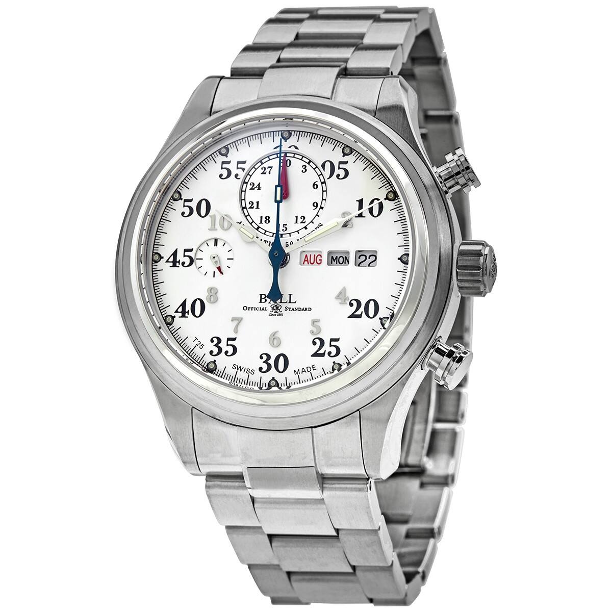 BALL Trainmaster Racer Automatic White Dial Steel Men's Watch $1195 + FS