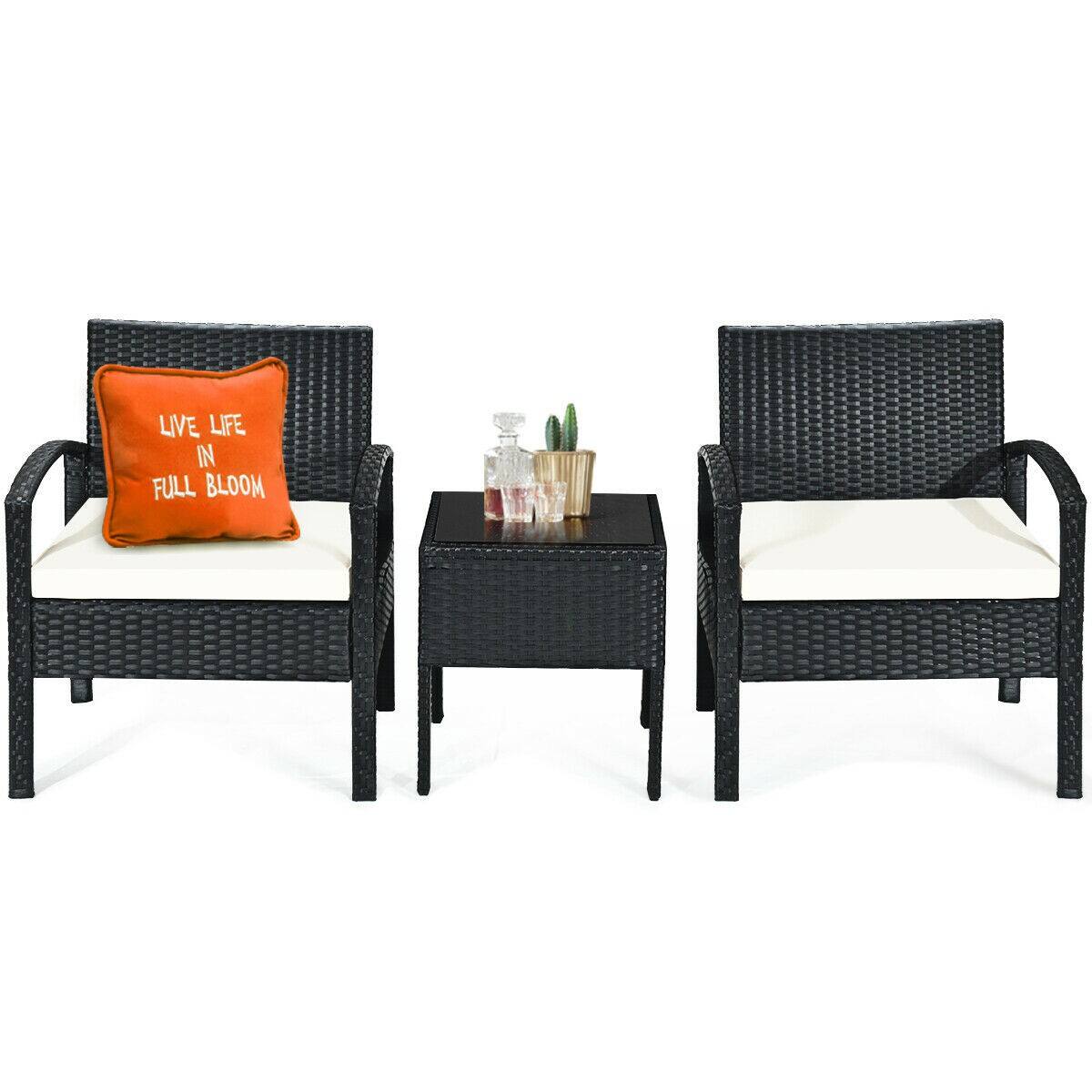 3-Piece Patio Rattan Furniture Set Sofa Cushioned Table Garden-$124.95 + Free Shipping