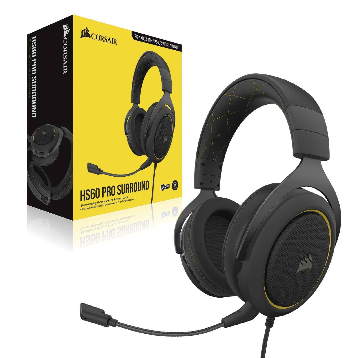 Corsair HS60 Pro 7.1 Virtual Surround Sound PC Gaming Headset (Yellow) - $49.99