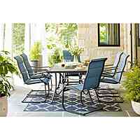 7 Piece Hampton Bay Crestridge Steel Padded Sling Outdoor Patio Dining Set Conley Denim 392 Free Ship to Store