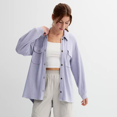 Juniors' Rewind Waffle Snap Front Knit Shacket (2 colors) $11.19 + Free ...