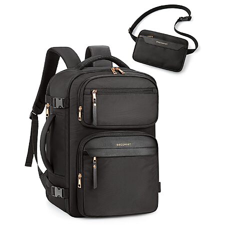 Bagsmart Women's Travel Carry On Backpack w/ Waist Bag (Black, Flight Approved) $19.99 + Free Shipping w/ Prime or on $35+