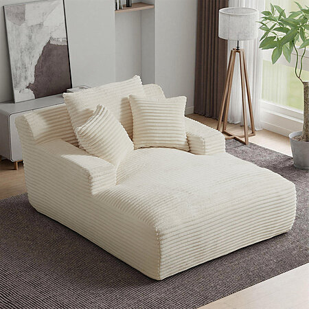 50" Latitude Run Corduroy Indoor Chaise Lounge Sleeper Sofa Chair (White/Beige)