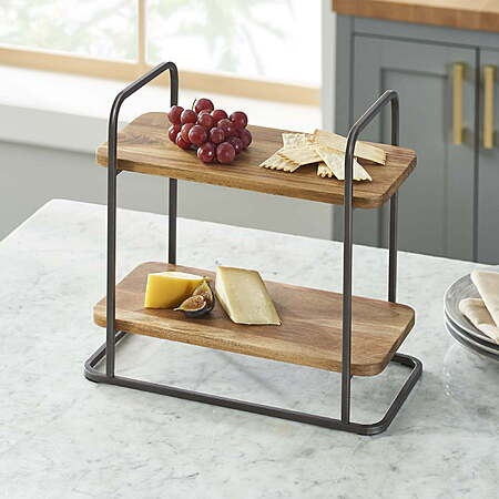 14.29" Better Homes & Gardens Rectangle Two-Tier Wood Serving Tray (Gray) $16.88 + Free Shipping w/ Walmart+ or on $35+