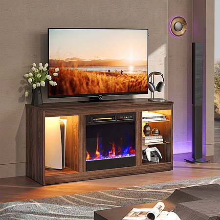 Bestier Modern Electric Fireplace TV Stand w/ Glass Shelves (Walnut,  for TVs up to 55") $142.00 + Free Shipping