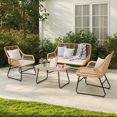 4-Piece Tappio Rattan Patio Furniture Set w/ Tempered Glass Table (Black, Beige) $129.99 + Free Shipping