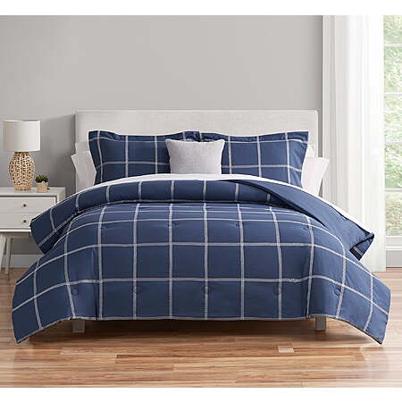10-Piece Mainstays Navy Windowpane Bed in a Bag Comforter Set w/ Sheets (Full) $28.42 + Free Shipping w/ Walmart+ or on $35+