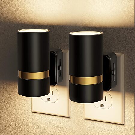 2-Pk JandCase Dusk-to-Dawn Dimmable LED Night Light (Black & Gold) $5