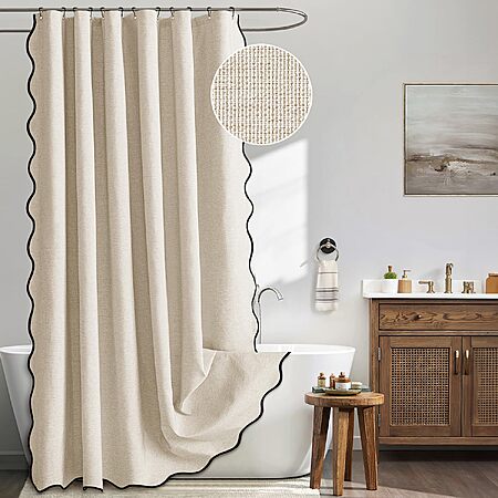 MIULEE 72"x72" Scalloped Faux Linen Shower Curtain w/ 12 Metal Hooks (Cream) $14.38 + Free Shipping w/ Prime or on $35+