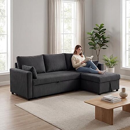 85" Trygoal L-Shape Queen Pull-Out Sleeper Sofa Bed w/ Storage (Black) $348.99 + Free Shipping