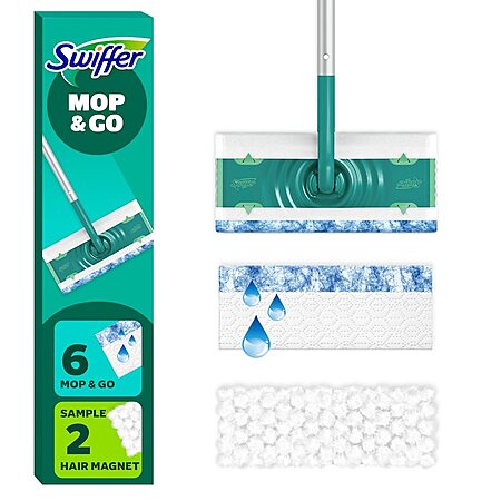 Swiffer Mop & Go Dry & Wet Starter Kit w/ 6 Heavy Duty Hair Magnet Cloths & 2 Mopping Cloths $9.98 + Free Shipping