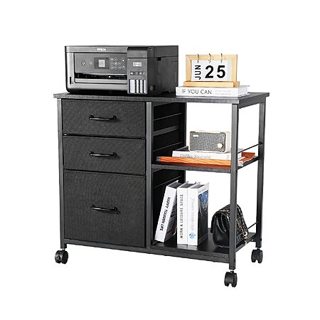 VEVOR Mobile Metal File Cabinet w/ 3 Fabric Drawers & 2 Open Shelves (Black) $25.63 + Free Shipping w/ Prime or on $35+