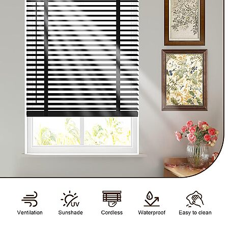 28" x 64" BAYUE 2" Cordless Basswood Horizontal Window Blinds (Black) $19.99 + Free Shipping w/ Prime or on $35+