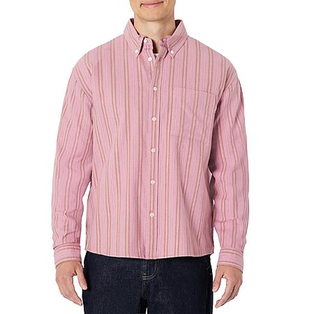 Amazon Essentials Men's Modern Oversized-Fit Cotton Oxford Button-Down Shirt (Mauve Dark Chestnut Brown Stripe) $4.44 + Free Shipping w/ Prime or on $35+