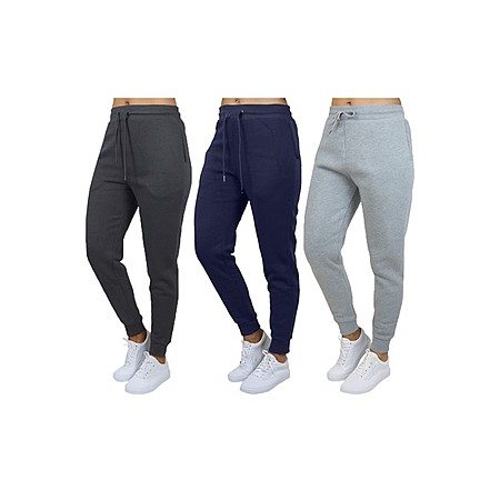 3-Pack Blue Ice Women's Fleece-Lined Joggers w/ Zipper Pockets