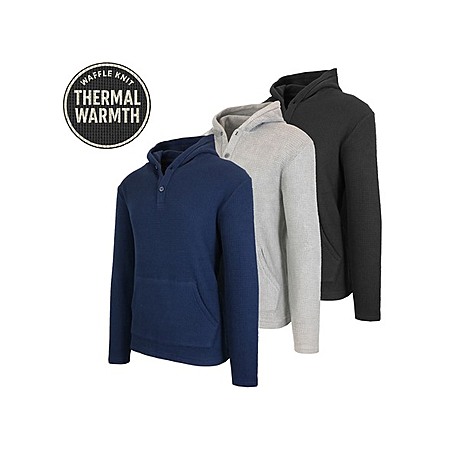 3-Pk Men's Waffle-Knit Thermal Henley Pullover Hoodie $20 + Free S&H w/ Prime