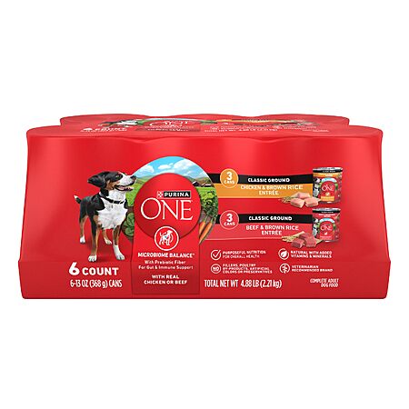 Purina ONE Wet Dog Food Variety Pack, Classic Ground, (6) 13 oz Cans $8.18 w/Amazon S&S