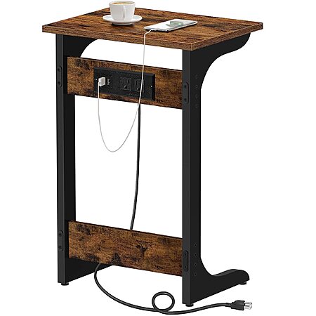 TUTOTAK C Shaped End Table with Charging Station $20 @ Amazon