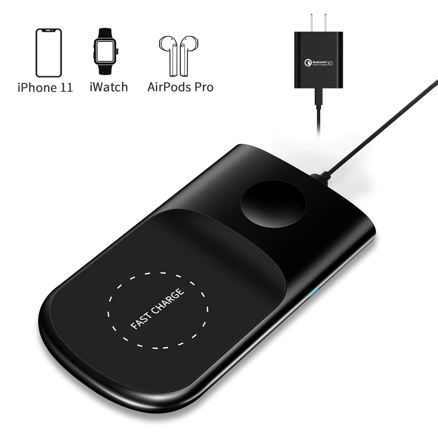 Dual QI Pads  2 in 1 Wireless Charging Pads for Apple Watch / Airpods and iPhone at the same time comes with 18w QC 3.0 Charger $17.49 ac Prime