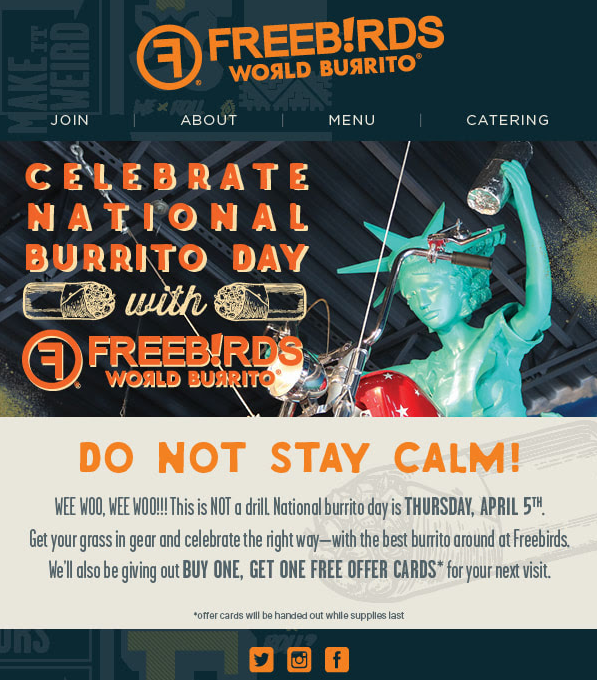 Freebirds - 4/5/2018 - BOGO Offer Cards for National Burrito Day