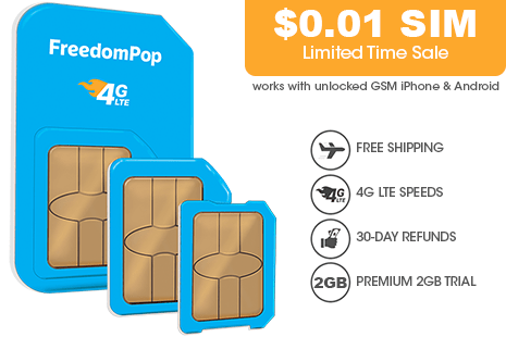 Freedompop $0.01 4G LTE SIM Card, Free Shipping