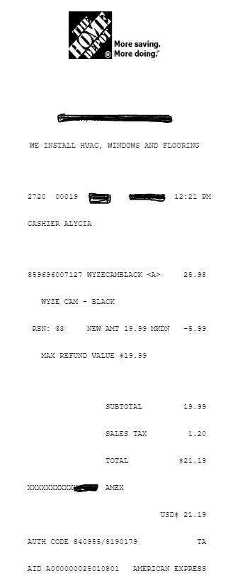 Wyze Cam Black Price Match Home Depot (YMMV) $19.99