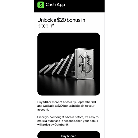Cash App users: $20 bitcoin bonus - TARGETED