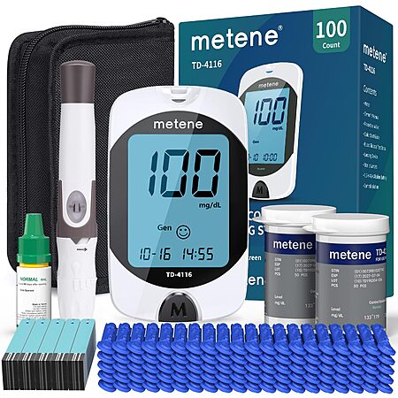 Metene TD-4116 Blood Glucose Monitor Kit, 100 Glucometer Strips, 100 ...