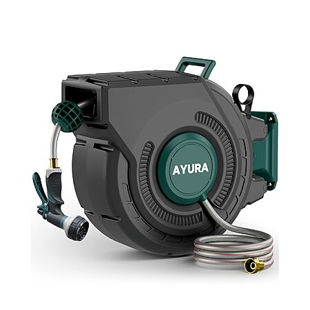 AYURA Retractable Garden Hose Reel 100 ft x 1/2 inch with Pro Metal ...