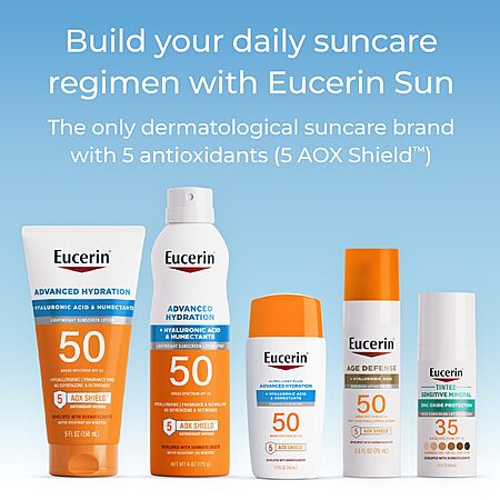 Eucerin Sun Advanced Hydration SPF 50 Sunscreen Lotion, Lightweight Sunscreen with Hyaluronic Acid and Humectants, 5 Fl Oz Tube $12.79