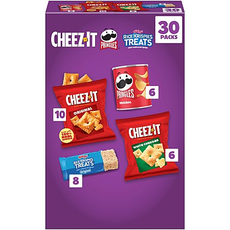 [S&S] Kellogg's Cheez-It, Pringles & Rice Krispies Treats Snacks Mega Variety Pack, 30.1oz Box (30 Count) $9.95