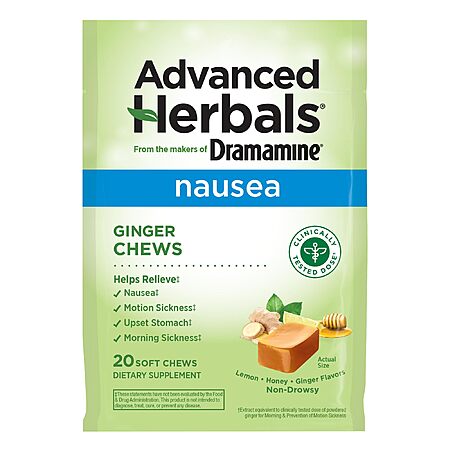 [S&S] Advanced Herbals Ginger Chews for Nausea Relief, Morning Sickness Relief & Motion Sickness Relief  Lemon-Honey, 20 Count $5.99
