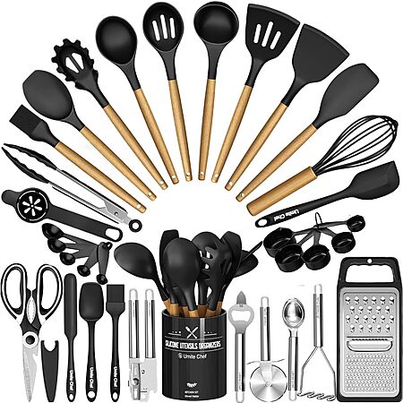 Kitchen Utensils Set- 34PCS Silicone Cooking Utensil with Holder, Umite Chef Heat Resistant Kitchen Spatula Set for Nonstick Cookware Set $25.98