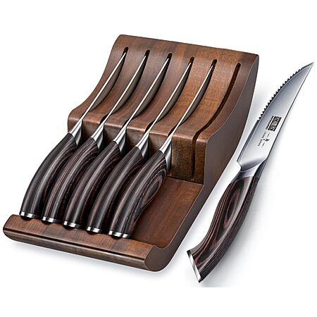 HOSHANHO Steak Knives Set of 6 with Block, 4.5 Inch Serrated Steak Knife Set, Japanese High Carbon Steel Kitchen Steak Knives with Ergonomic Handle $109.99