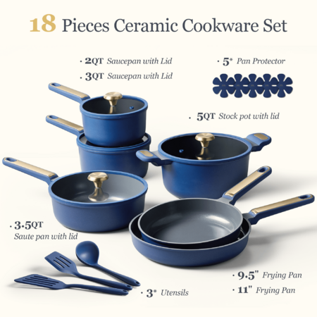 Carote 18-Piece Pots and Pans Set, Ceramic Nonstick Cookware Set with Utensils,Induction Compatible $69.99