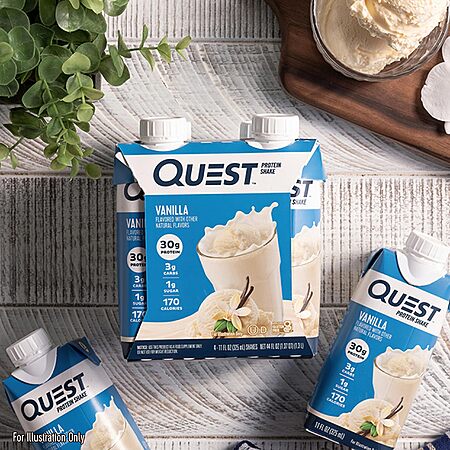 [S&S] Quest Nutrition Ready to Drink Vanilla Protein Shake, 30g Protein, 3g Net Carbs, 11 fl.oz 4 Count (Pack of 3) $16.99