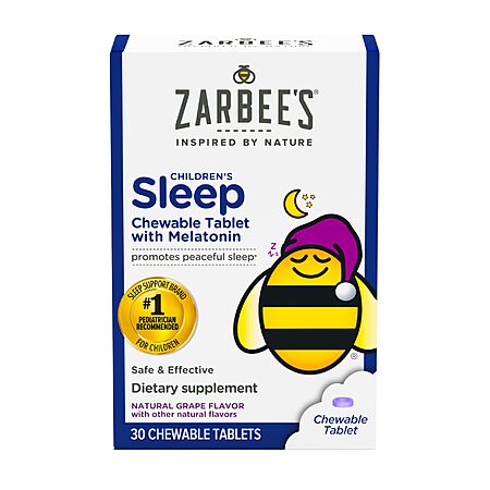 [S&S] Zarbee's Kids 1mg Melatonin Chewable Tablet, Drug-Free & Effective Sleep Supplement Natural Grape Flavor Tablets for Children Ages 3 and Up, 30 Count $4.45