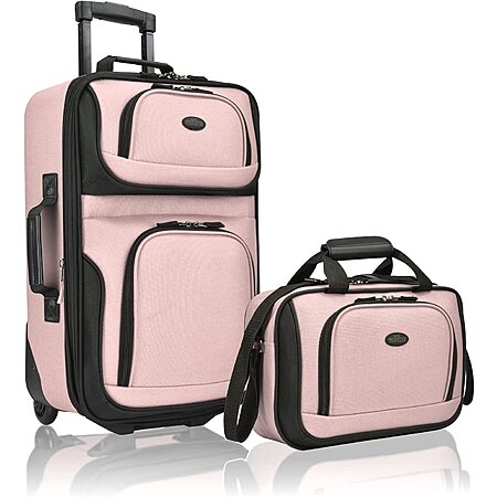 U.S. Traveler Rio Lightweight Softside Rolling Carry-on Suitcase, 2-Wheel Set, Pink $31.48