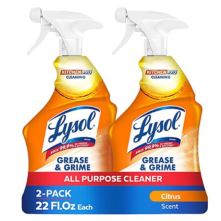 Lysol Pro Kitchen Spray Cleaner and Degreaser, Antibacterial All Purpose Cleaning Spray for Kitchens, Countertops, Ovens, and Appliances, Citrus Scent, 22oz (Pack of 2) $5.64