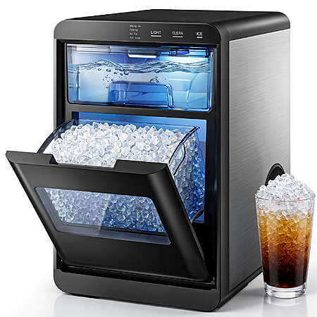 Simzlife Nugget Ice Maker Countertop, 44lbs per Day Soft Chewable Pebble Nugget Ice Machine Black $189.98