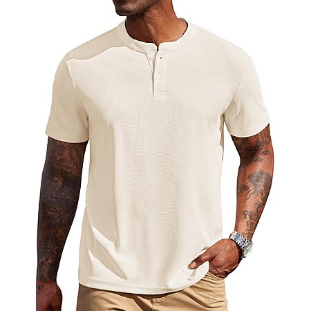 COOFANDY Men's Short Sleeve Henley Shirts Casual Textured Top Lightweigh Summer Classic Basic Tee $14.99