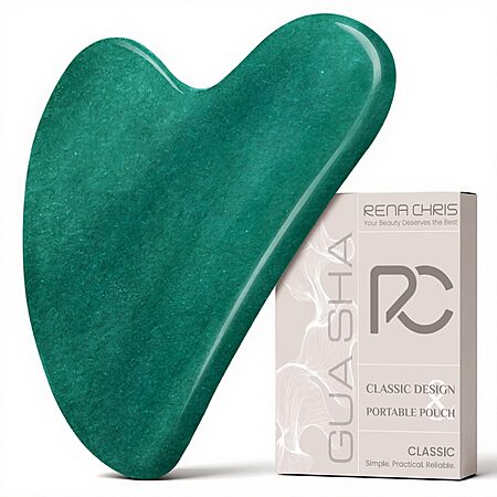 Rena Chris Gua Sha Facial Tools: Jade Stone Guasha Tool for Face Acupuncture Therapy, Facial Massager for Jawline Sculpting and Puffiness Reducing (Green) $3.99