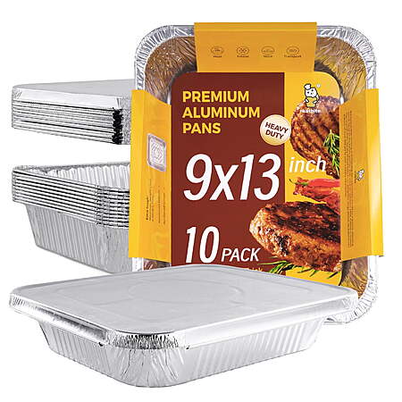 Katbite 9x13 inch (10 Packs) Disposable Aluminum Foil Pans With Lids Foil Baking Pans Rectangular Aluminum Baking Pans $19.99