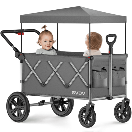 GVDV Stroller Wagon for Kids, 3-in-1 Collapsible Double Stroller Wagon for Toddlers, Gray $99.99