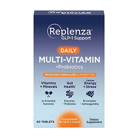 Replenza GLP-1 Support, Multivitamin Probiotic, 22 Essential Nutrients, Promotes Gut Health and Cellular Energy, 60 Tablets $19.97