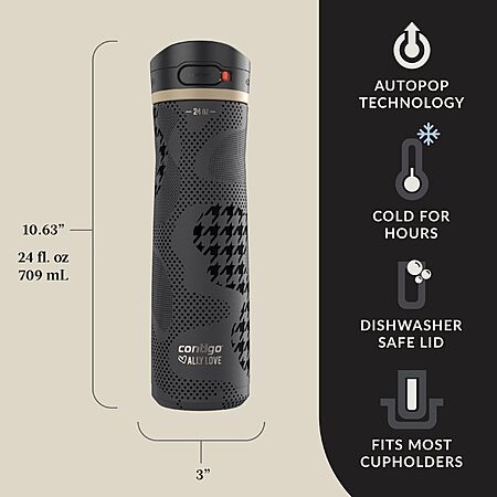 Contigo x Ally Love Jackson Chill 2.0, Stainless Steel, Spill Proof Water Bottle with AutoPop Lid, BPA Free, 24oz, Licorice $34.99