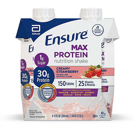 Ensure Max Protein Shake, 30g Protein  11 fl oz, 4 or 12 Pack + $9.97 or $ 27.97 WM CB