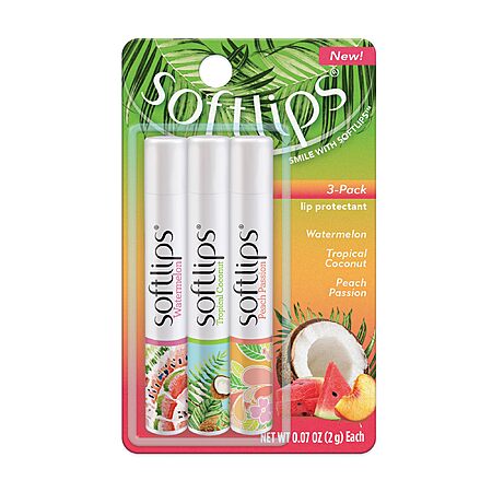 Softlips Daily Lip Moisturizer For Very Dry Lips, Tropical Flavored Lip Balms Pack of 3 Chap Sticks $3.45