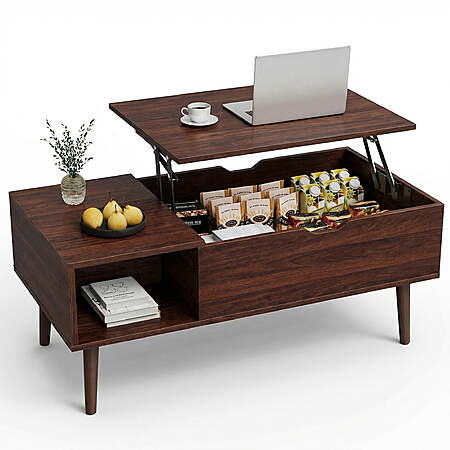 edx Wooden Lift Top Coffee Table with Hidden Compartments and Adjustable Shelves $56.99