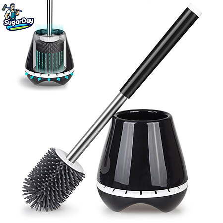 SUGARDAY Toilet Brush and Caddy Holder with Silicone Bristle for Bathroom Toilet Scrubber Bowl Brush $12.59